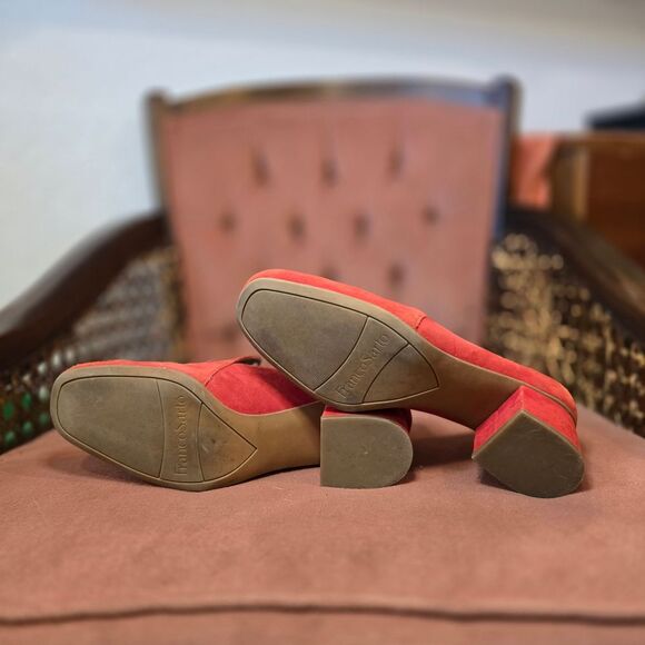 Franco Sarto Red Suede Loafers with Silver Chain - Picture 5 of 5